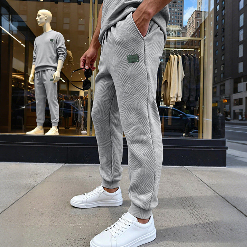 Men's Structured Jogging Pants with Geometric Waffle Pattern and Elastic Cuffs Mune Fashion