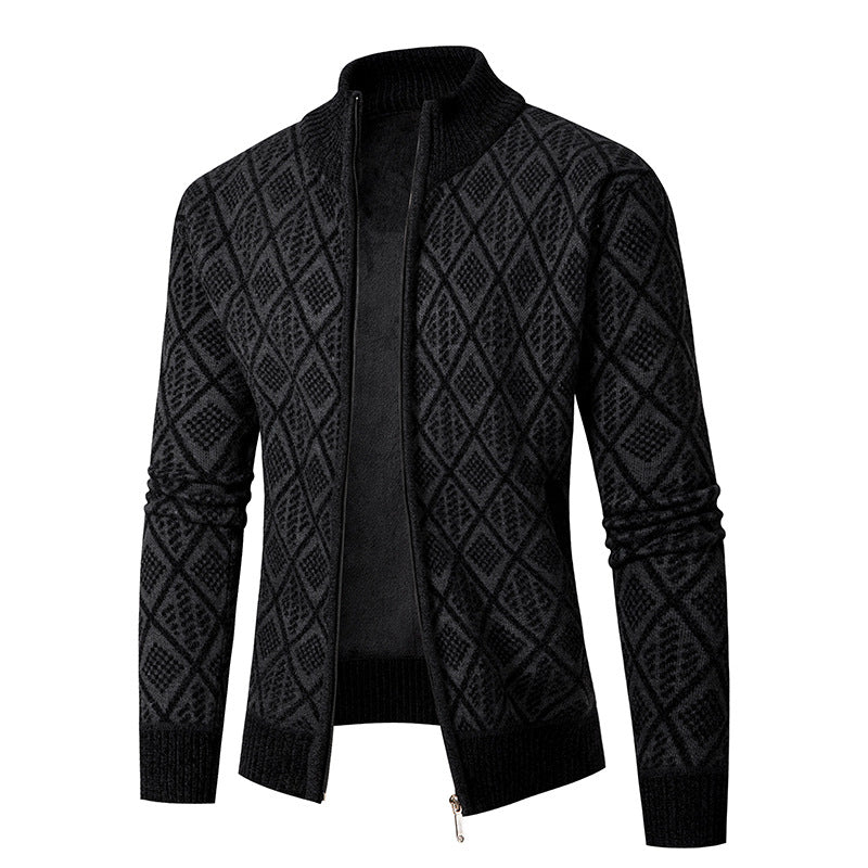 Men's knit zip jacket with diamond jacquard, standing collar and two-way zipper Mune Fashion