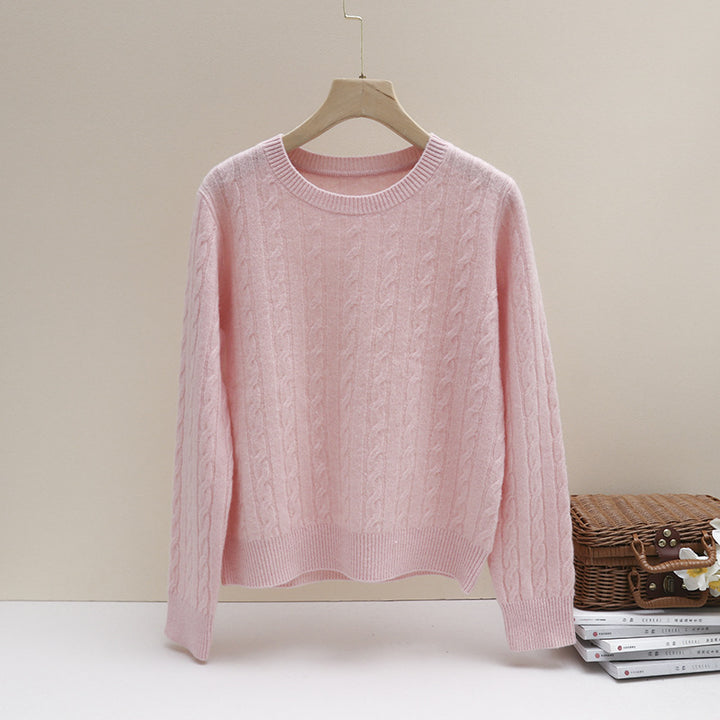 Women's fine cable knit sweater with round neckline and cashmere effect Mune Fashion