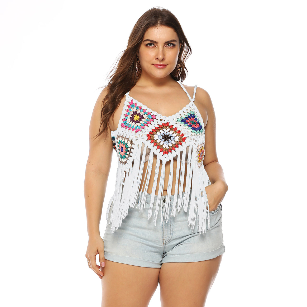 Women's crochet crop top with colorful fringe design Mune Fashion