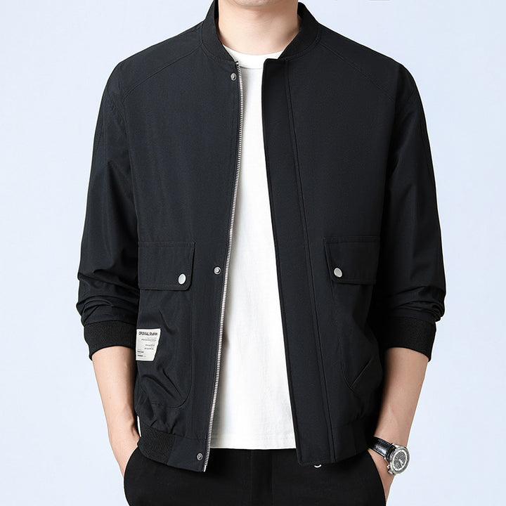 Men's Lightweight Utility Bomber Jacket with Concealed Zipper, Flap Pockets, and Ribbed Cuffs Mune Fashion