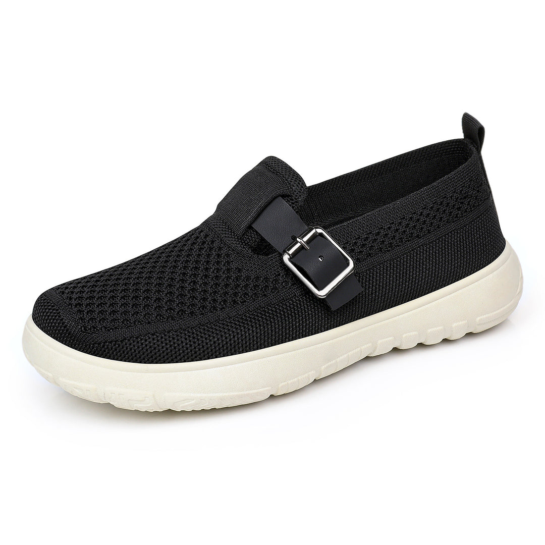 Women's breathable knit slip-on with adjustable metal buckle and cushioned lightweight EVA sole Mune Fashion