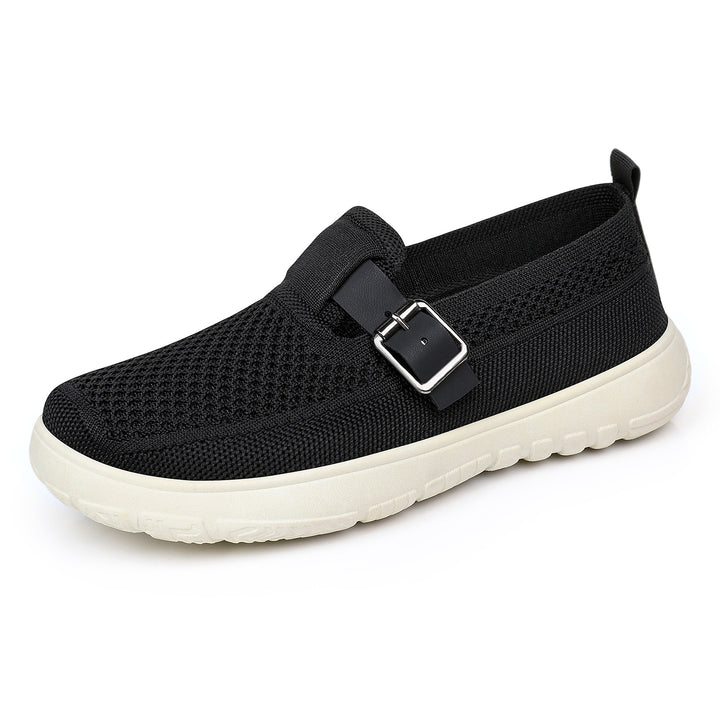 Women's breathable knit slip-on with adjustable metal buckle and cushioned lightweight EVA sole Mune Fashion