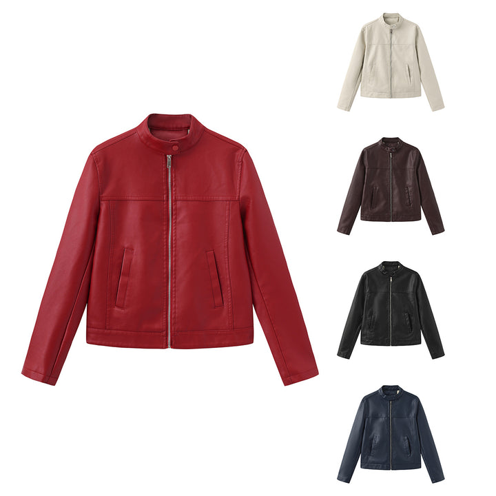 Men's nan minimalist faux leather jacket with stand-up collar, metal zipper, and integrated side pockets Mune Fashion