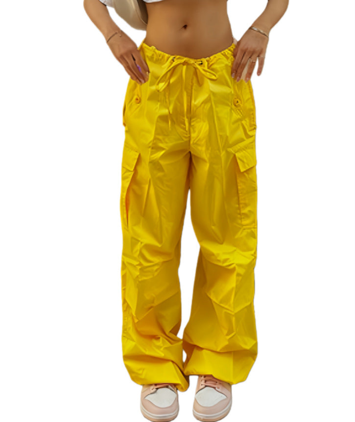 Women Wide Cargo Pants made of lightweight functional fabric with drawstring and flap pockets Mune Fashion