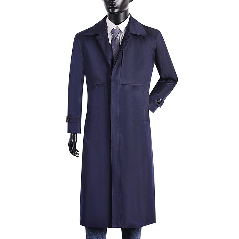 Men's long trench coat with concealed button placket and water-repellent features Mune Fashion