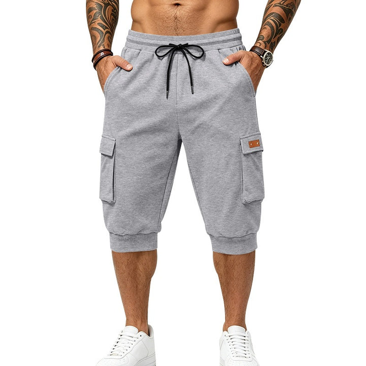 Men's Three-Quarter Cargo Jogging Pants with Drawstring, Patch Pockets, and Ribbed Cuffs Mune Fashion