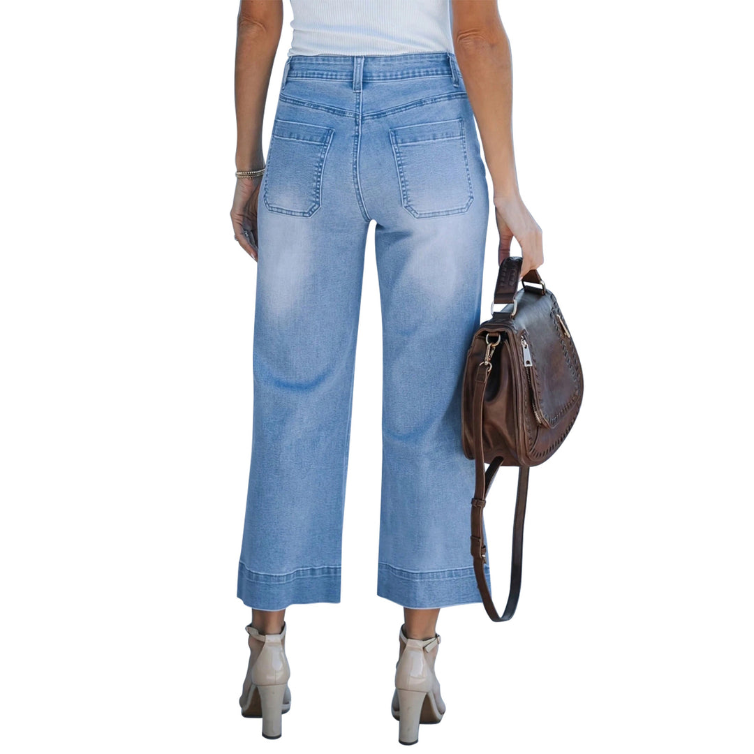 Women High-Waisted Culotte Jeans with Wide Legs and Patch Front Pockets Mune Fashion