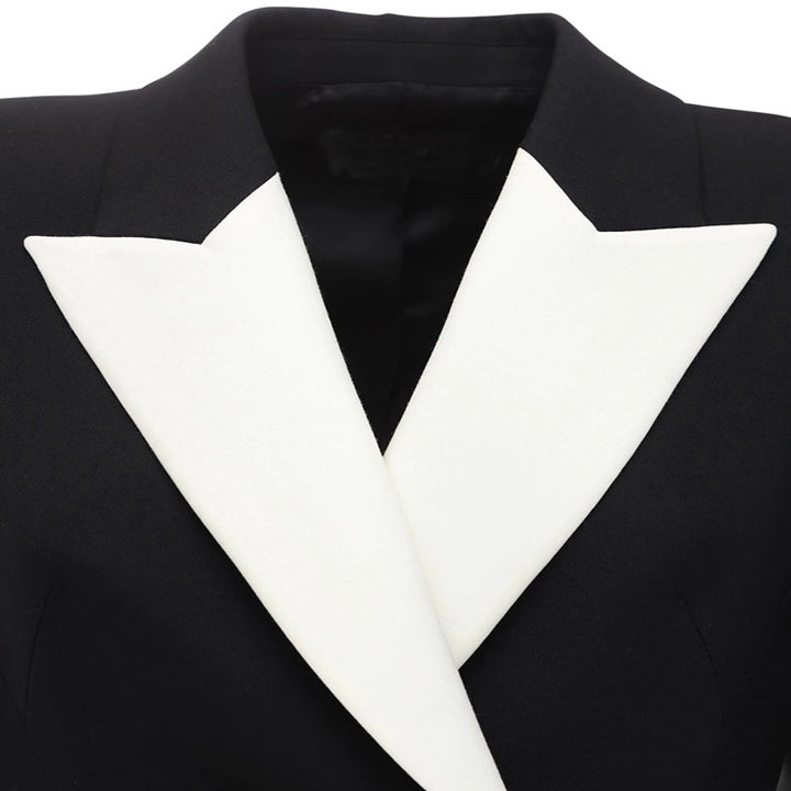 Women's fitted blazer dress-coat with contrasting shawl collar and flared skirt Mune Fashion