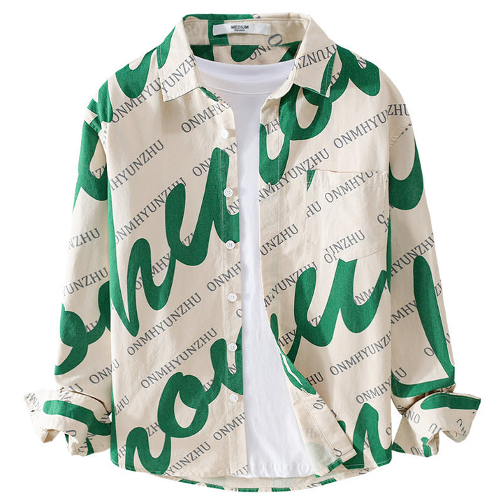 Men's Typographic Overshirt Shirt made of Cotton Twill in Relaxed Fit with Chest Pocket Mune Fashion