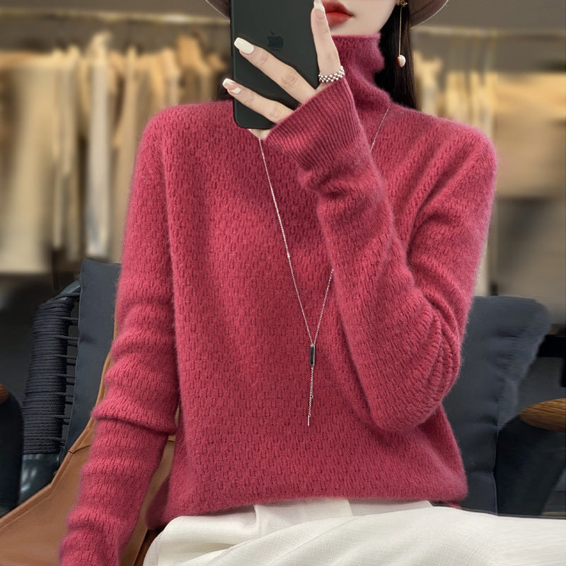 Women's soft fine-knit mock neck sweater with fluffy mohair look, delicate honeycomb structure and casual oversized fit Mune Fashion