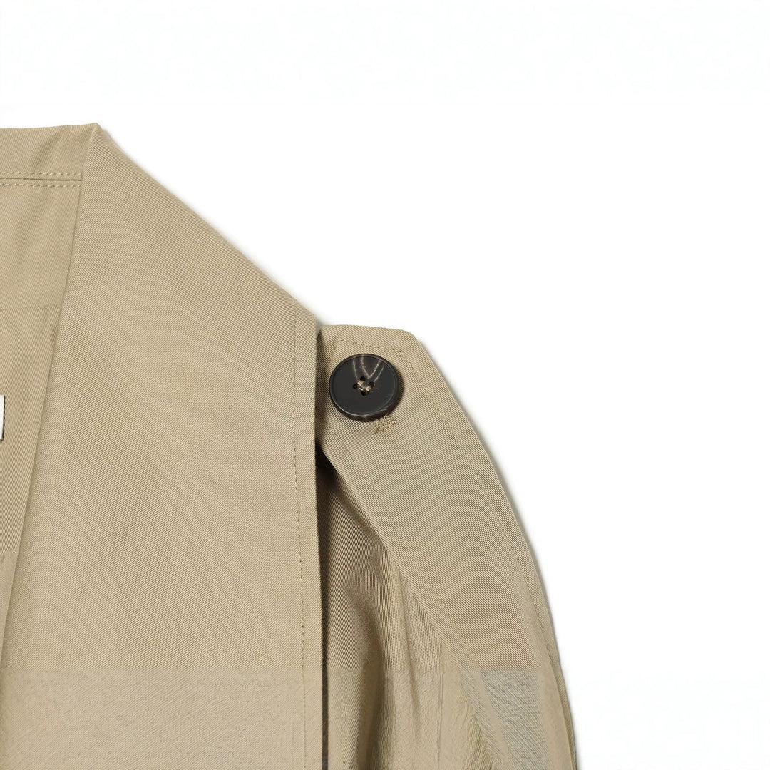 Women's short trench coat with boxy cut, double-breasted and epaulettes Drune