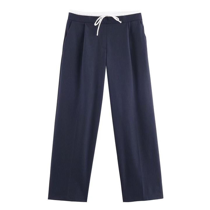Women 60+ wide Highwaist Palazzo pants with drawstring waistband and crease Mune Fashion