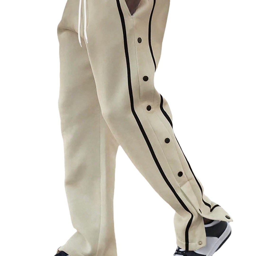 Men's casual training pants with side snap button placket, elastic waistband and contrasting piping Mune Fashion