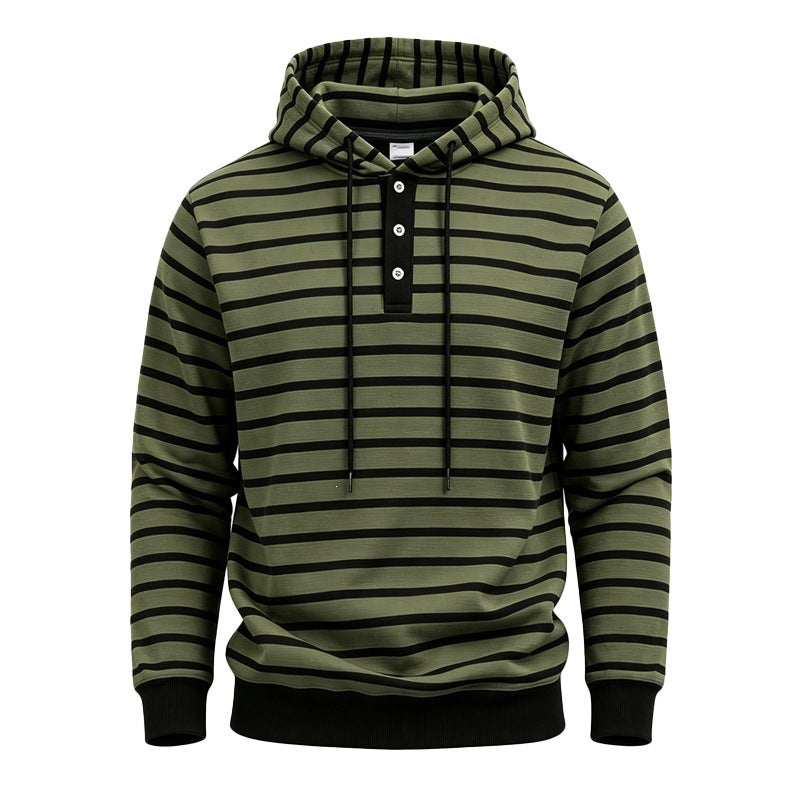 Men's hooded sweater with button placket and trendy stripe pattern Mune Fashion