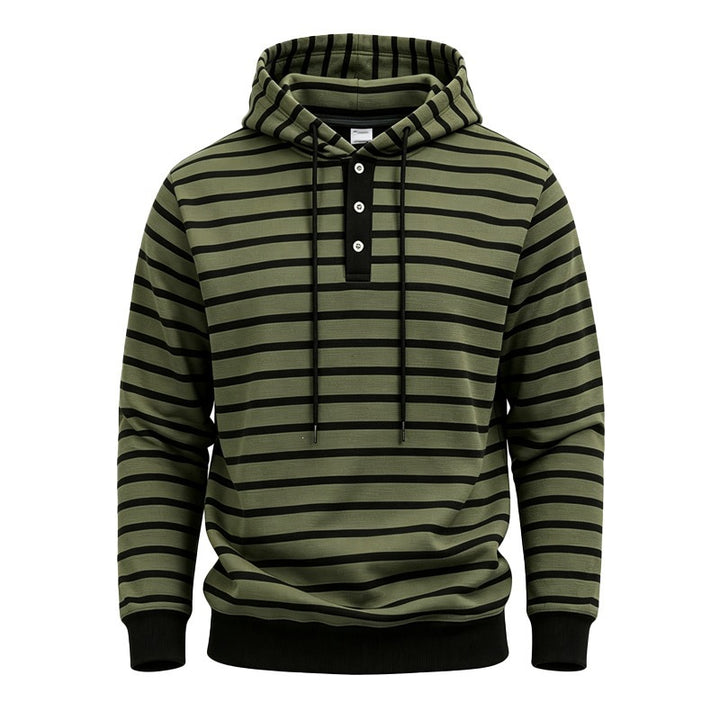 Men's hooded sweater with button placket and trendy stripe pattern Mune Fashion