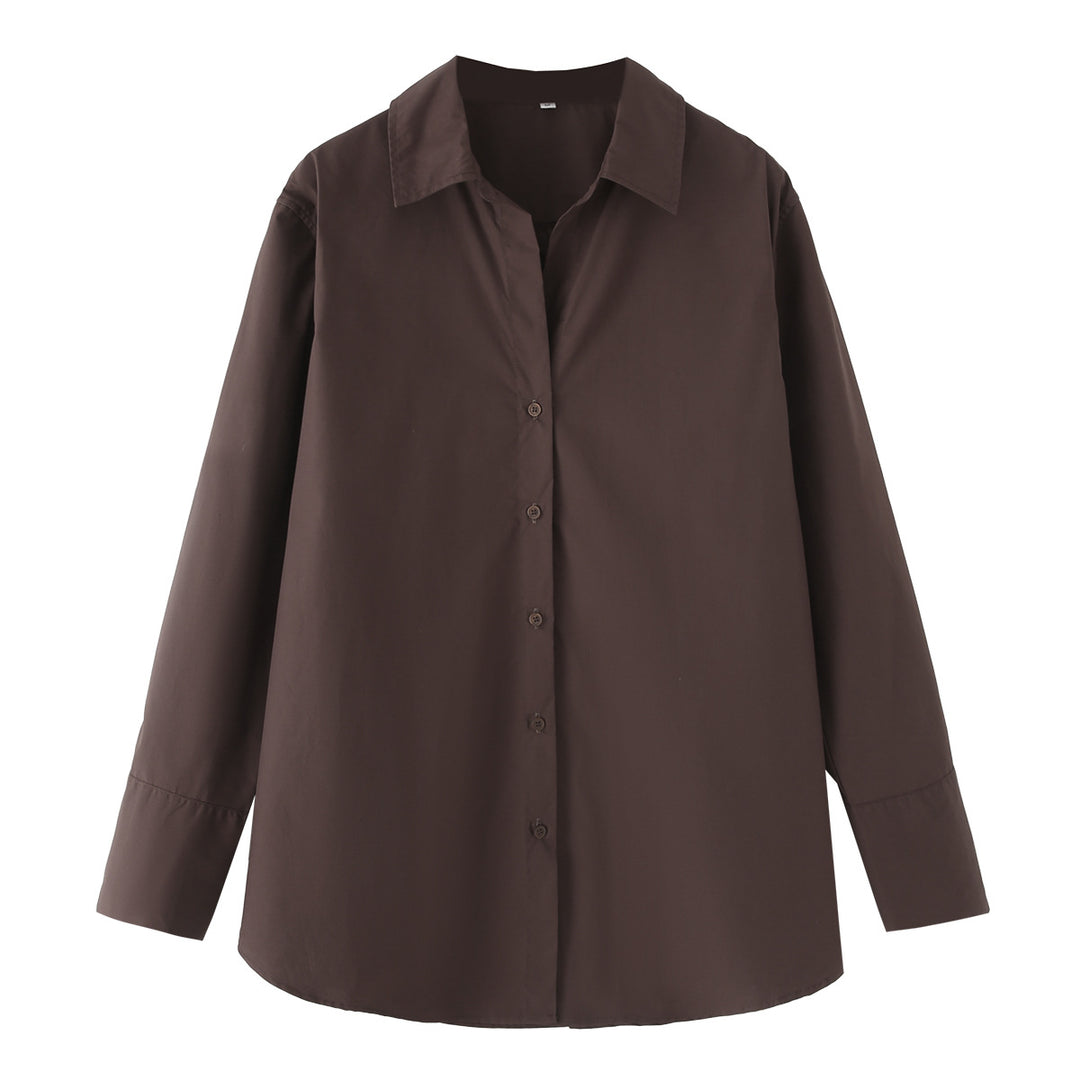 Women 20+ casual oversized blouse with shirt collar, complete button placket and extended back Mune Fashion