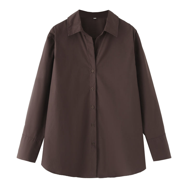 Women 20+ casual oversized blouse with shirt collar, complete button placket and extended back Mune Fashion