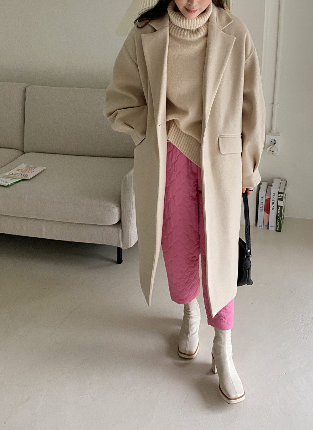 Women Longline Wool Blend Coat with boxy oversized fit and clean lapel Mune Fashion
