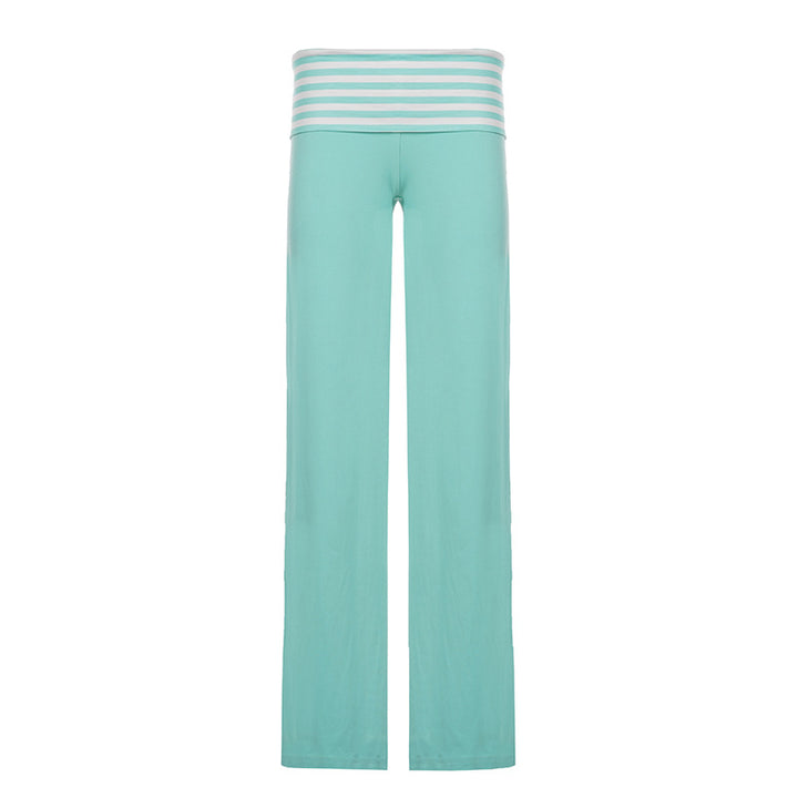Women's Palazzo Yoga Pants with Wide Foldover Waistband and Flowing Jersey Quality Mune Fashion