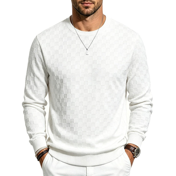 Men's fine-knit pullover with check structure and round neckline Mune Fashion