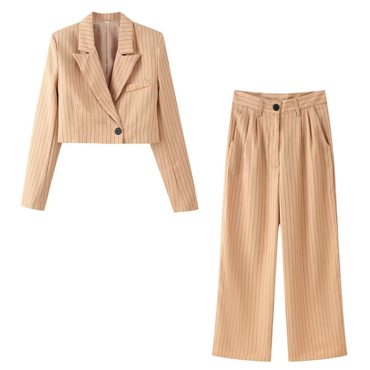 Women's two-piece pinstripe cropped blazer and high-waist wide-leg pants set Mune Fashion