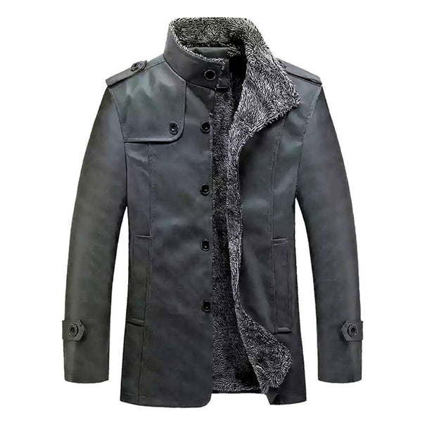Men's slim faux leather moto jacket with stand collar, ergonomic seam construction, and lightweight thermal lining Mune Fashion