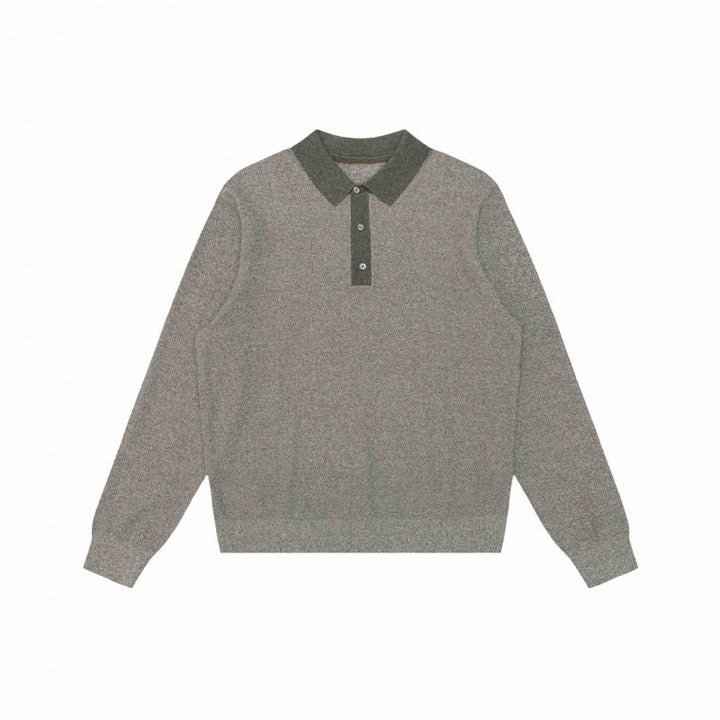 Unisex fine knit polo sweater with Henley button placket and ribbed cuffs Mune Fashion