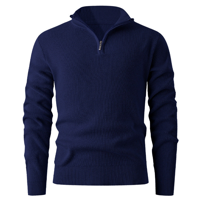 Men's nan Slim-Fit Half-Zip Knit Sweater made of Merino Cotton Blend with Reinforced Stand-up Collar Mune Fashion