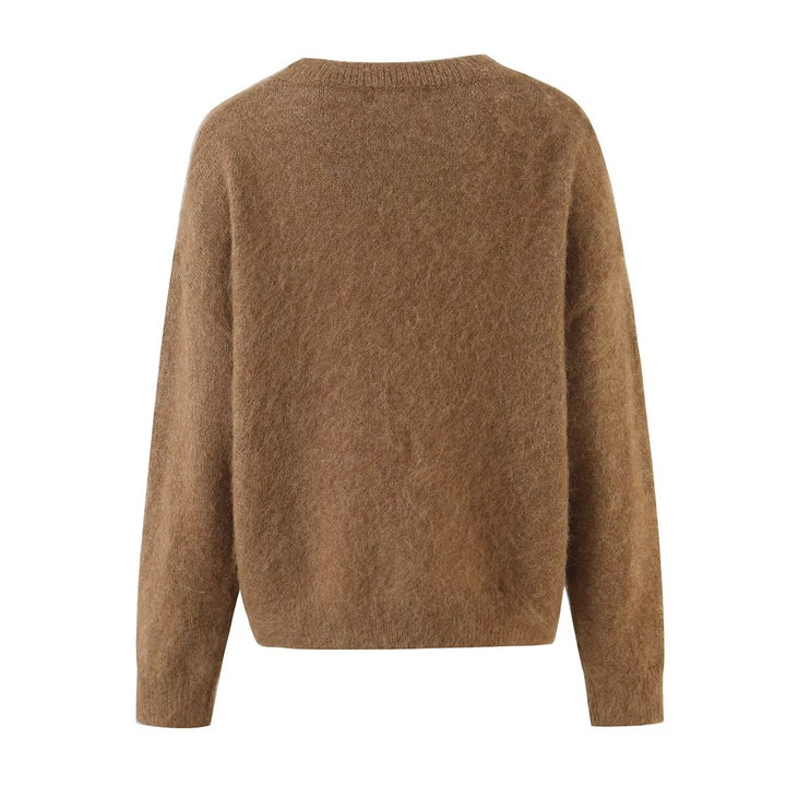 Women's Mohair-Mix Crew Neck Sweater with Abstract Dog Motif Drune