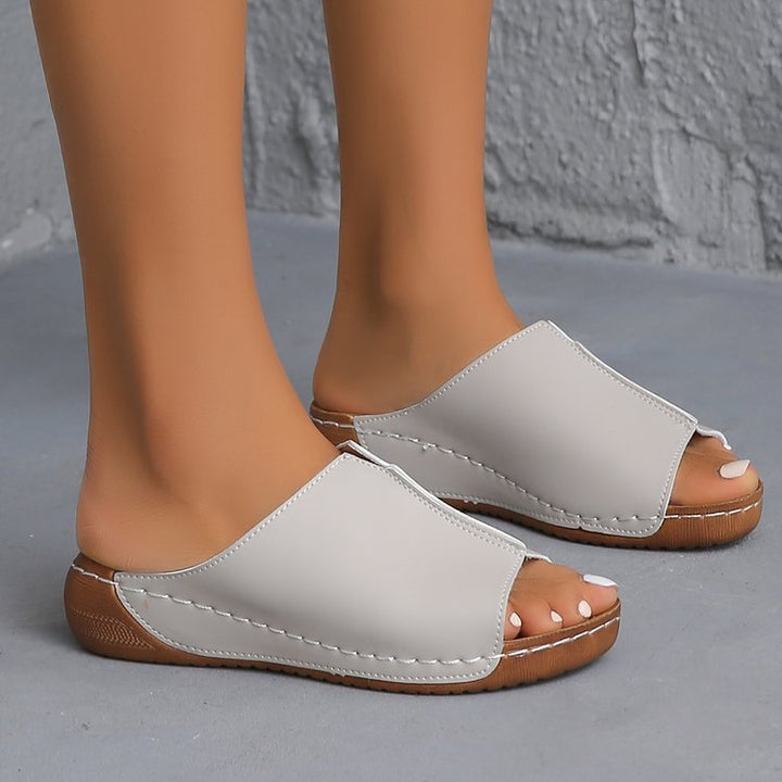 Damen Offene Komfort‑Mules mit gepolstertem Fußbett und Korkoptik‑Plateau Mune Fashion