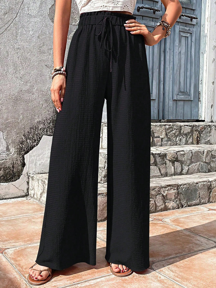 Women's Wide High-Waist Palazzo Pants made of lightweight Crinkle Quality with elastic waistband and drawstring Drune