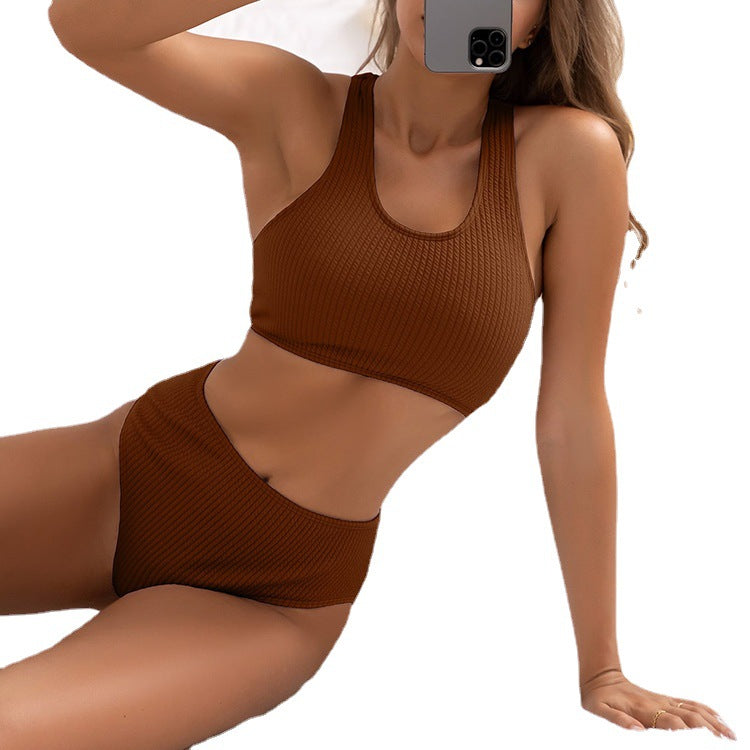 Women's Sport Bikini Set with High Waist and Racerback Mune Fashion