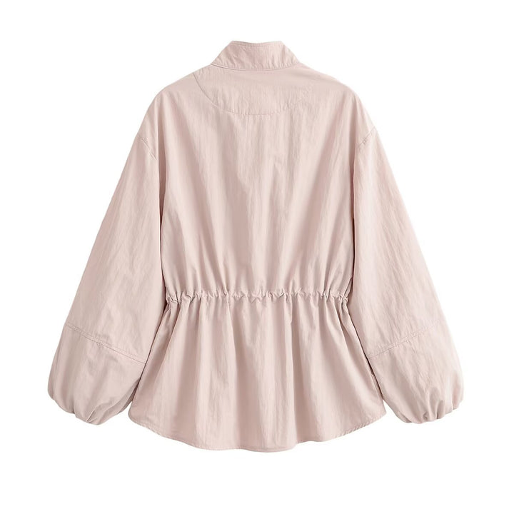 Women's Lightweight Windbreaker with Drawstring Waist and Balloon Sleeves Drune
