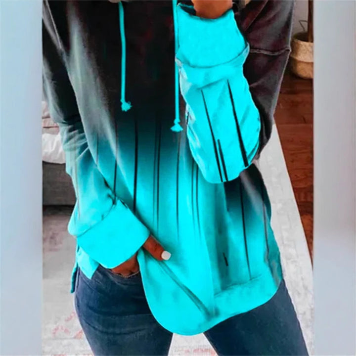 Women's Relaxed-Fit Hoodie Sweatshirt with Ombre Effect, Drawstring, Rounded Hem, and Side Slits Mune Fashion
