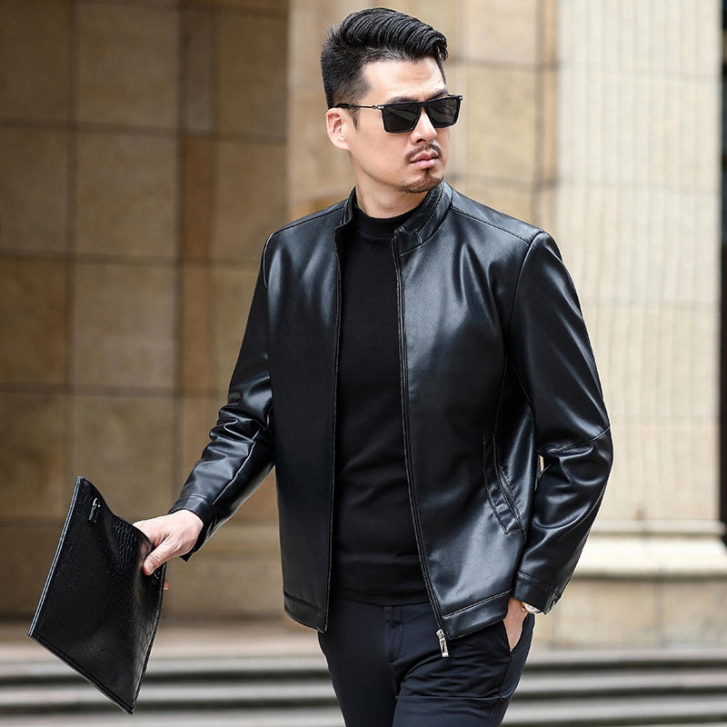 Men's imitation leather transitional jacket with stand-up collar and concealed zipper Mune Fashion
