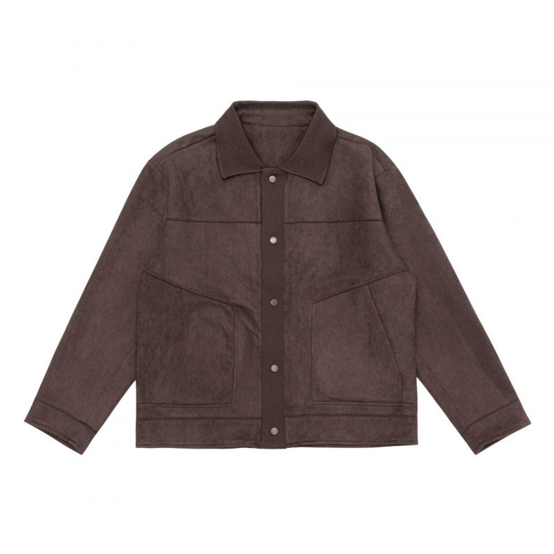 Unisex Boxy Transitional Jacket with Velvet Texture, Shirt Collar and Diagonal Insert Pockets Mune Fashion