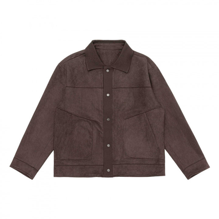 Unisex Boxy Transitional Jacket with Velvet Texture, Shirt Collar and Diagonal Insert Pockets Mune Fashion