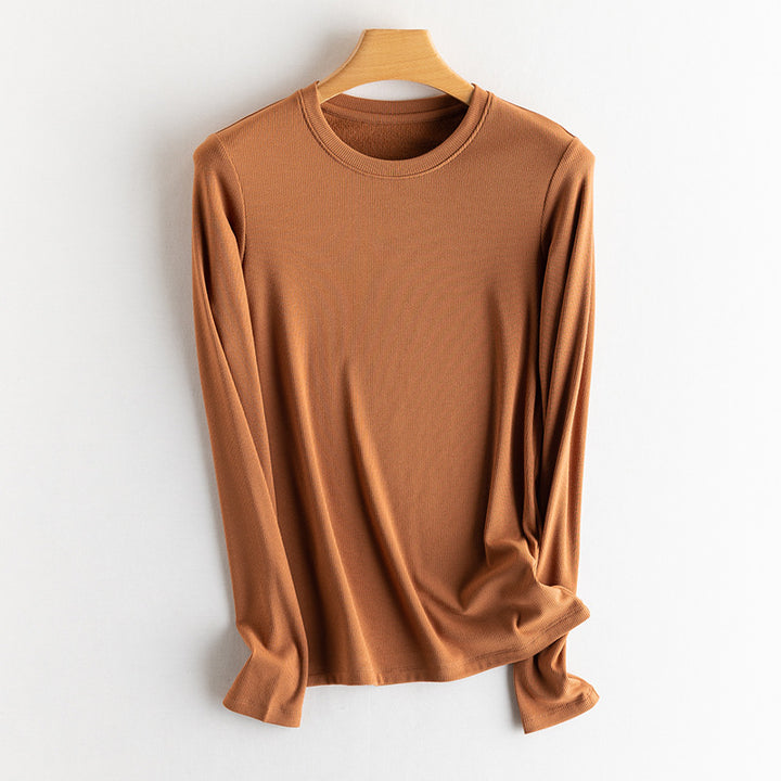 Women Fine Rib Long Sleeve Shirt with Turtleneck and Ruffle Edges Mune Fashion