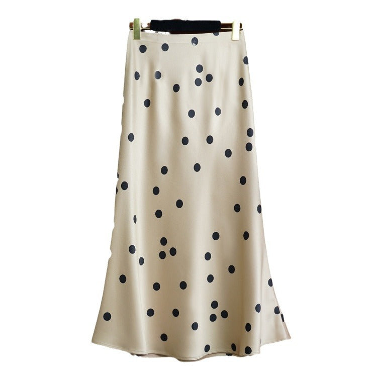 Women Elegant, Swinging Midi Skirt with Polka Dots Mune Fashion