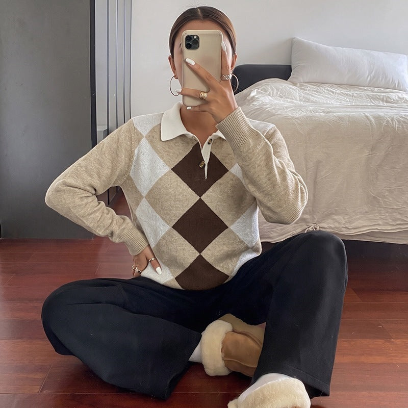 Ladies' Stylish Sweater with Diamond Pattern Mune Fashion