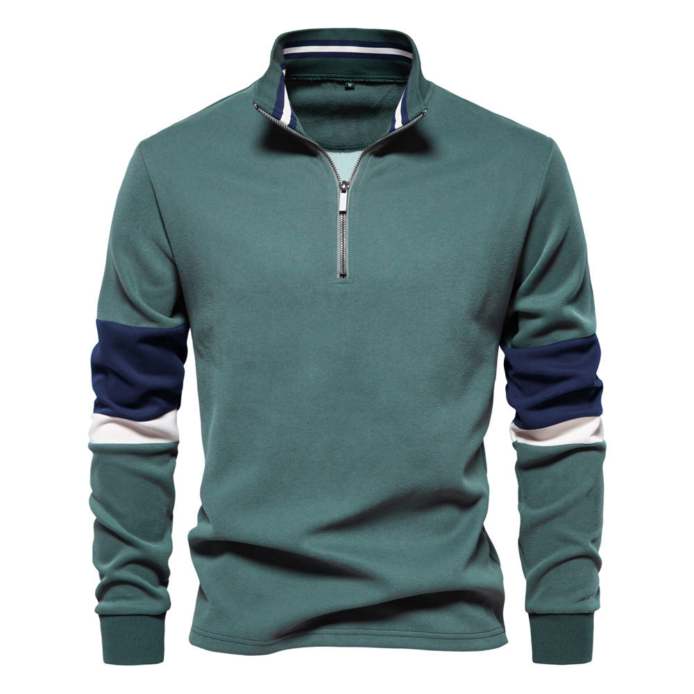 Men's half-zip pullover with stand-up collar, striped collar inner band and contrast sleeves Mune Fashion