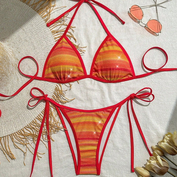 Women's Triangle Bikini with Fashionable Stripe Design Mune Fashion