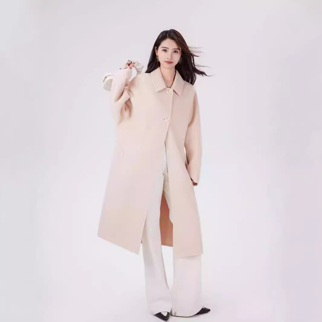 Women's Short Wool Blend Boxy Coat with Decorative Heart Buttons Mune Fashion