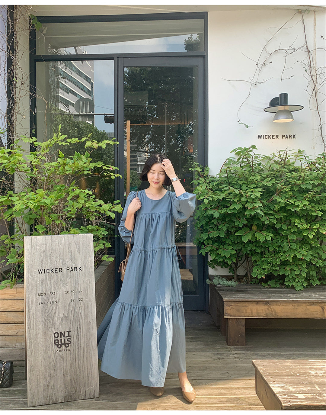 Women's Long Tiered Dress with Balloon Sleeves and Drawstring Mune Fashion