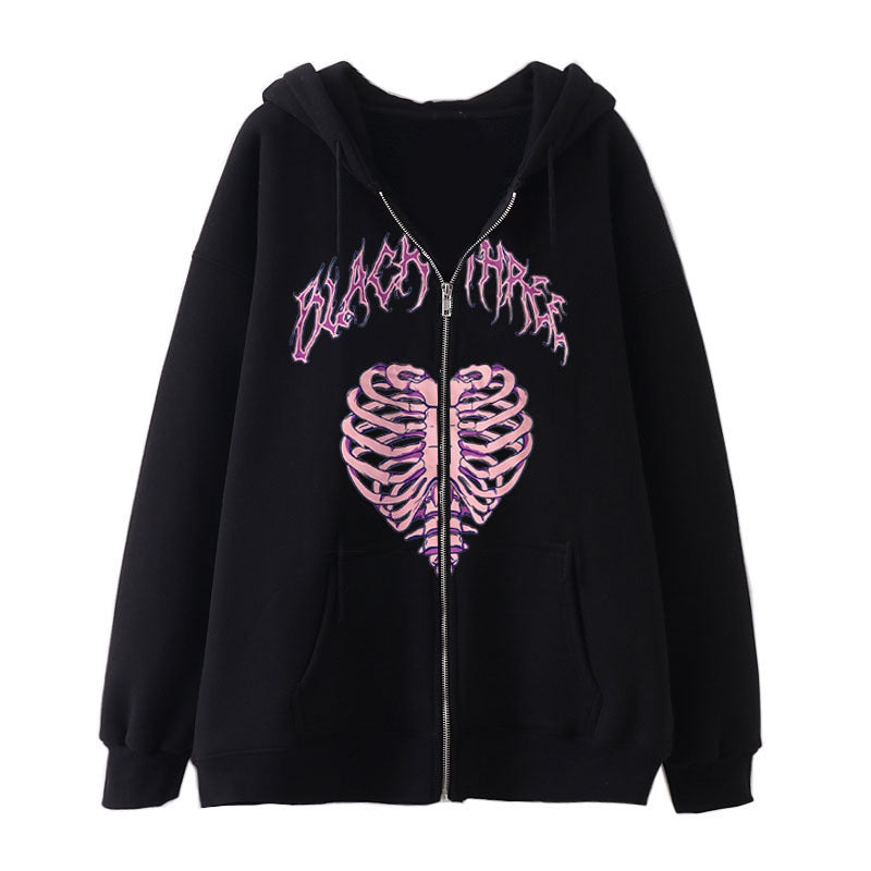 Women's hoodie jacket with full zipper and ribbed heart print Mune Fashion