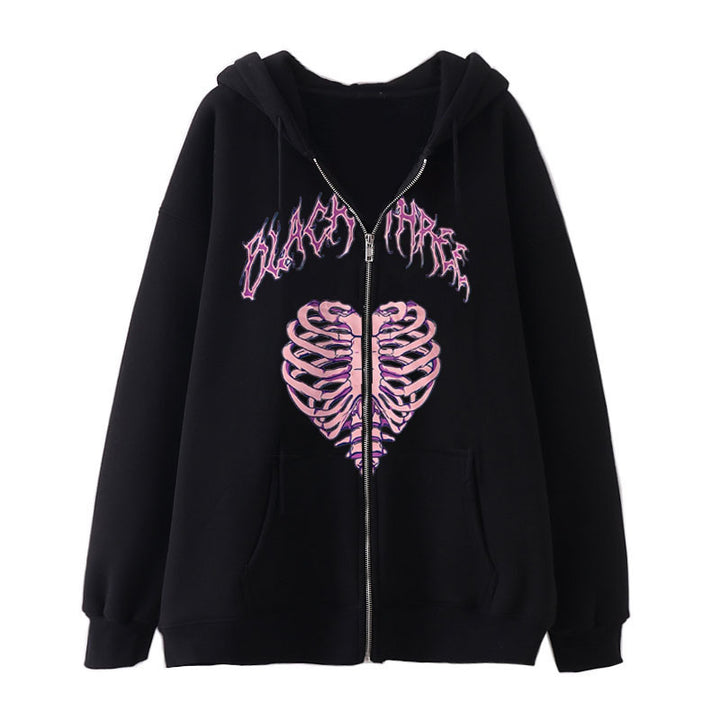 Women's hoodie jacket with full zipper and ribbed heart print Mune Fashion