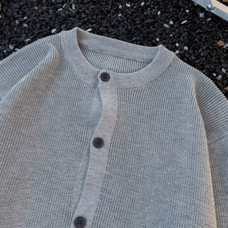 Unisex Chunky Knit Oversized Cardigan with Round Neckline and Full Button Placket Mune Fashion