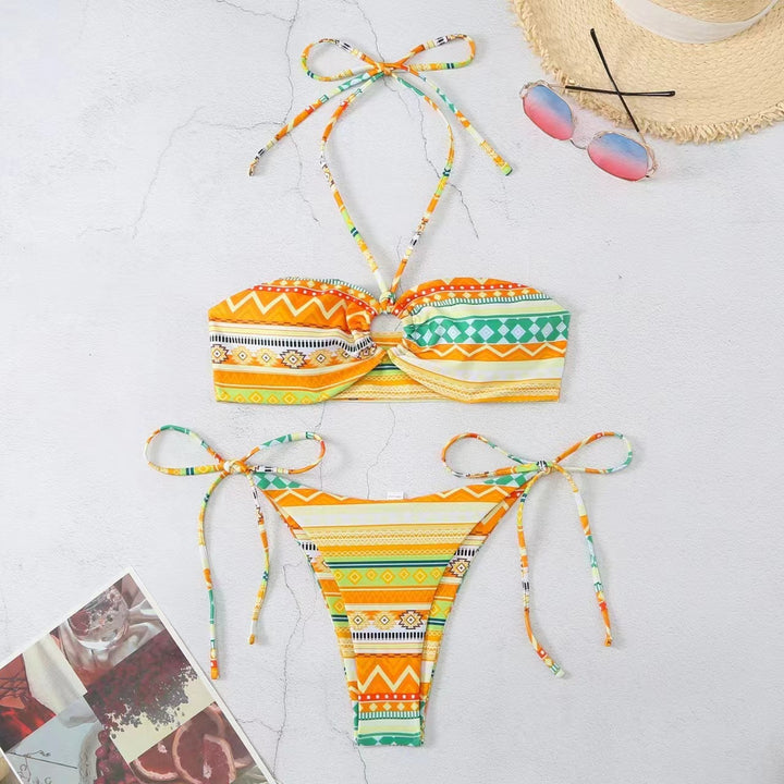 Women's bikini set with playful tie band and geometric pattern Mune Fashion