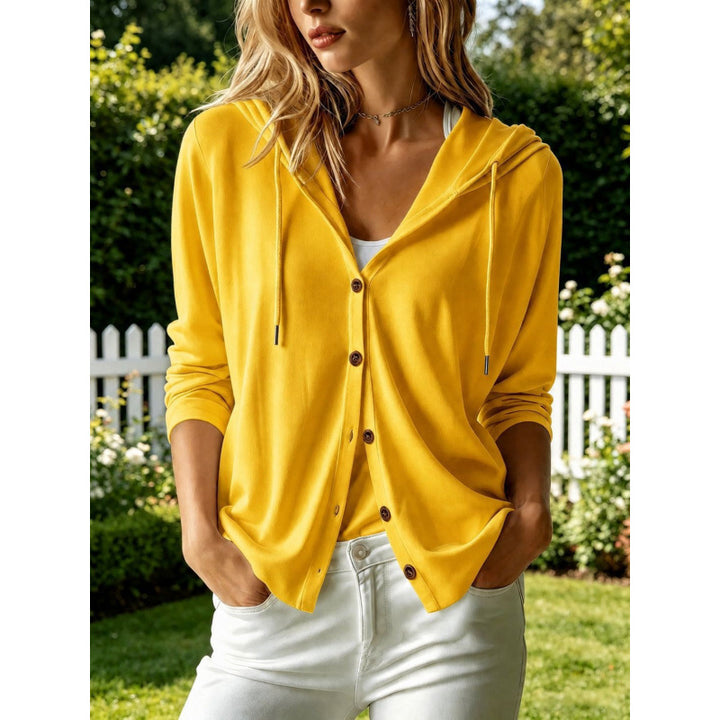 Women Lightweight Hooded Cardigan with Button Placket and Relaxed Fit Mune Fashion